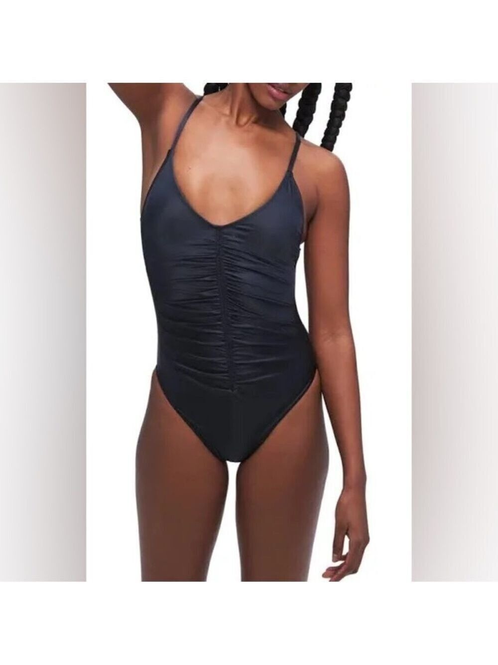 Good American Always Ruched One-Piece Black Swimsuit 12/14
